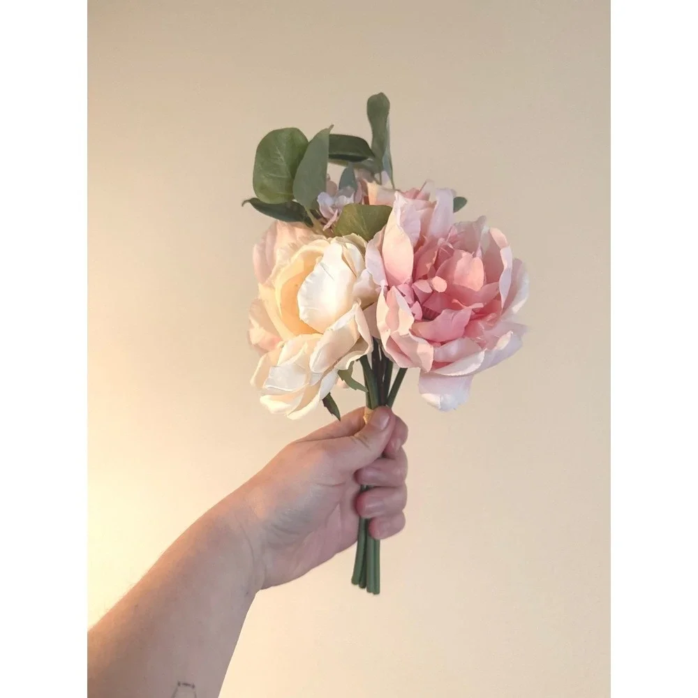 Lot 3 Faux Peony Rose Bouquets Pink Cream Silk Flowers Wedding Centerpiece Bride